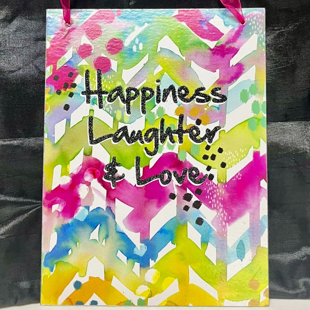🌈 Happiness, Laughter & Love – Colorful Metal Wall Sign